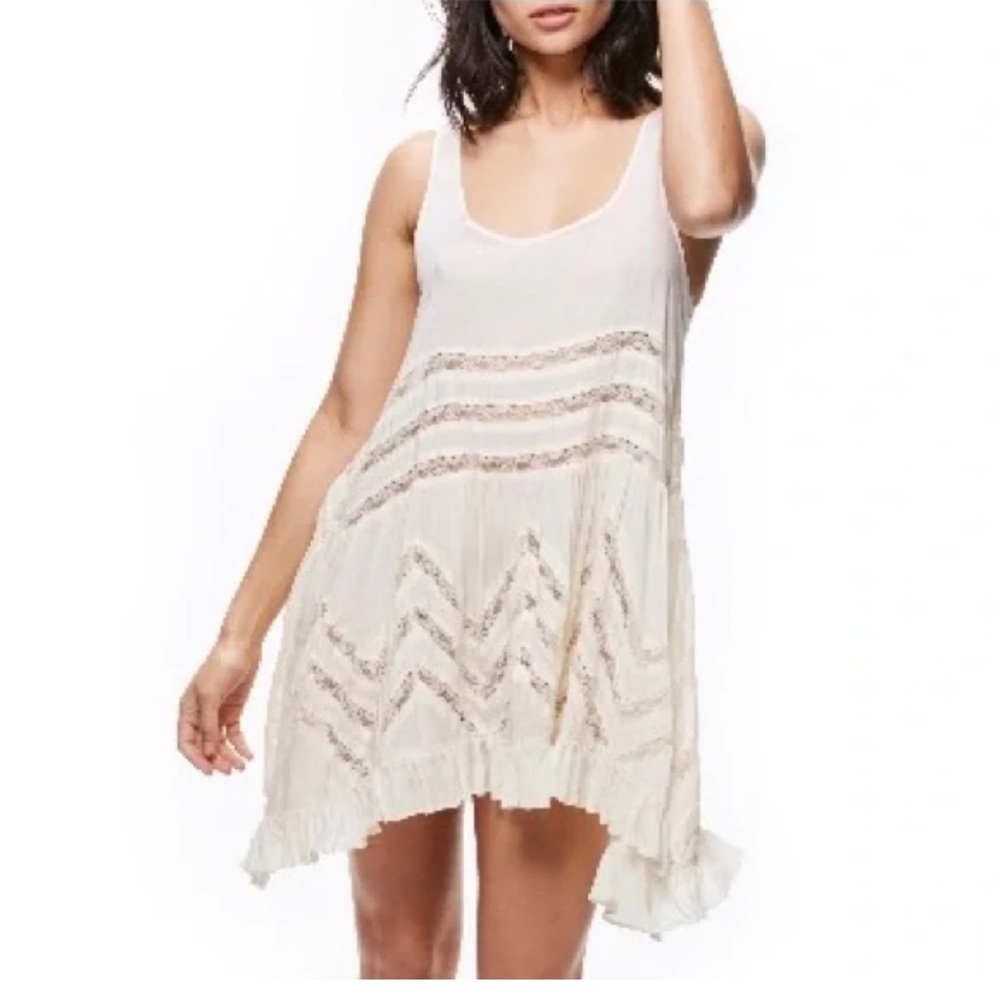 Intimately Free People Swing Lace Inset Tunic Cream Polka Dot - Picture 2 of 5